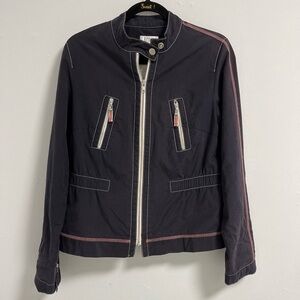 Ann Taylor Loft Zip Front Light Jacket Navy Windbraker Lined Pockets Size M